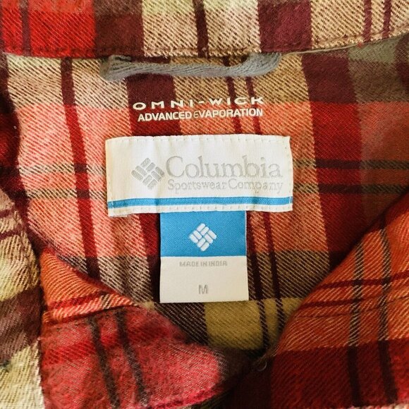 Columbia Omni-Wick Long Sleeve Button Up Flannel Shirt Men’s M Plaid Red Brown - Picture 10 of 14